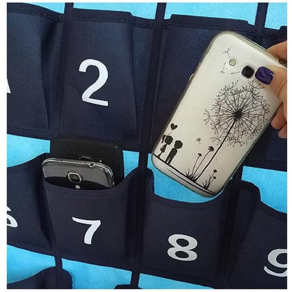 Numbered Pocket Chart Over Door Hanging Classroom Organizer for Cell Phones Calculators Holders Blue (30 Pockets) — image 2