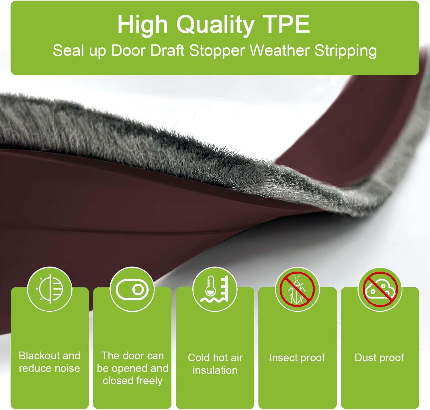 2 PCS Door Brush Bottom, Draft Stopper with Brush for Exterior Door, Bottom Seal Strip for Protection Against Bug, Dust, 2" W x 39" L, Brown — image 5