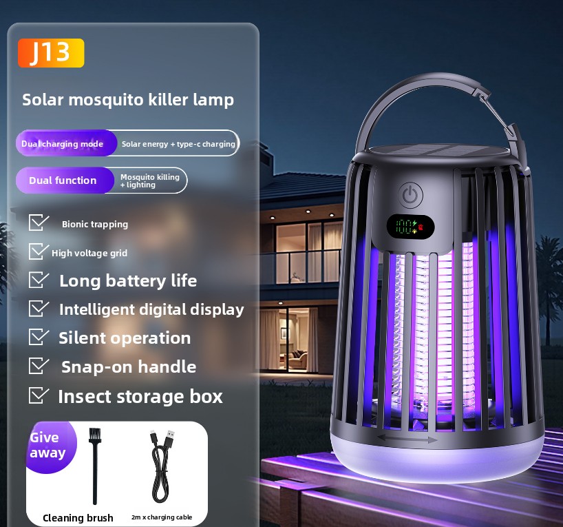 Solar Bug Zapper & Camping Light - 2000V Electric Mosquito Killer with Type-C USB Charging - Portable Insect Trap for Outdoor Patio Garden & Camping