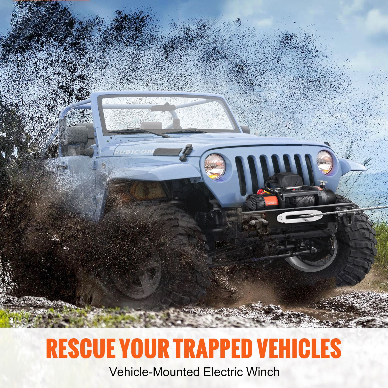 Electric Winch, 4536 kg Load Capacity Nylon Rope Winch, IP67 8.9 mm x 25.9 m ATV Winch with Wireless Handheld Remote & Hawse Fairlead for Towing Jeep Off-Road โ image 2