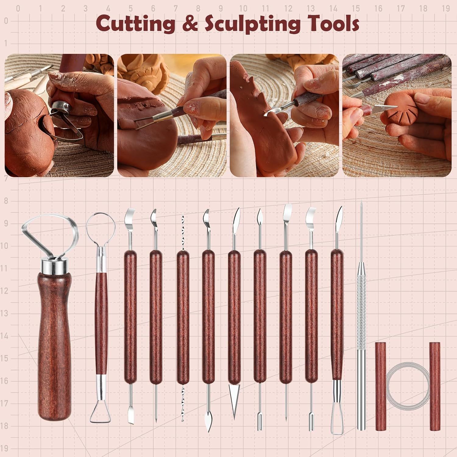 36PCS Pottery Tools and Supplies, Ceramic Polymer Tools Kit, Clay Tools Sculpting Set for Pottery Kiln, Pottery Wheel, Carving, Shaping, Dotting, Molding — image 4