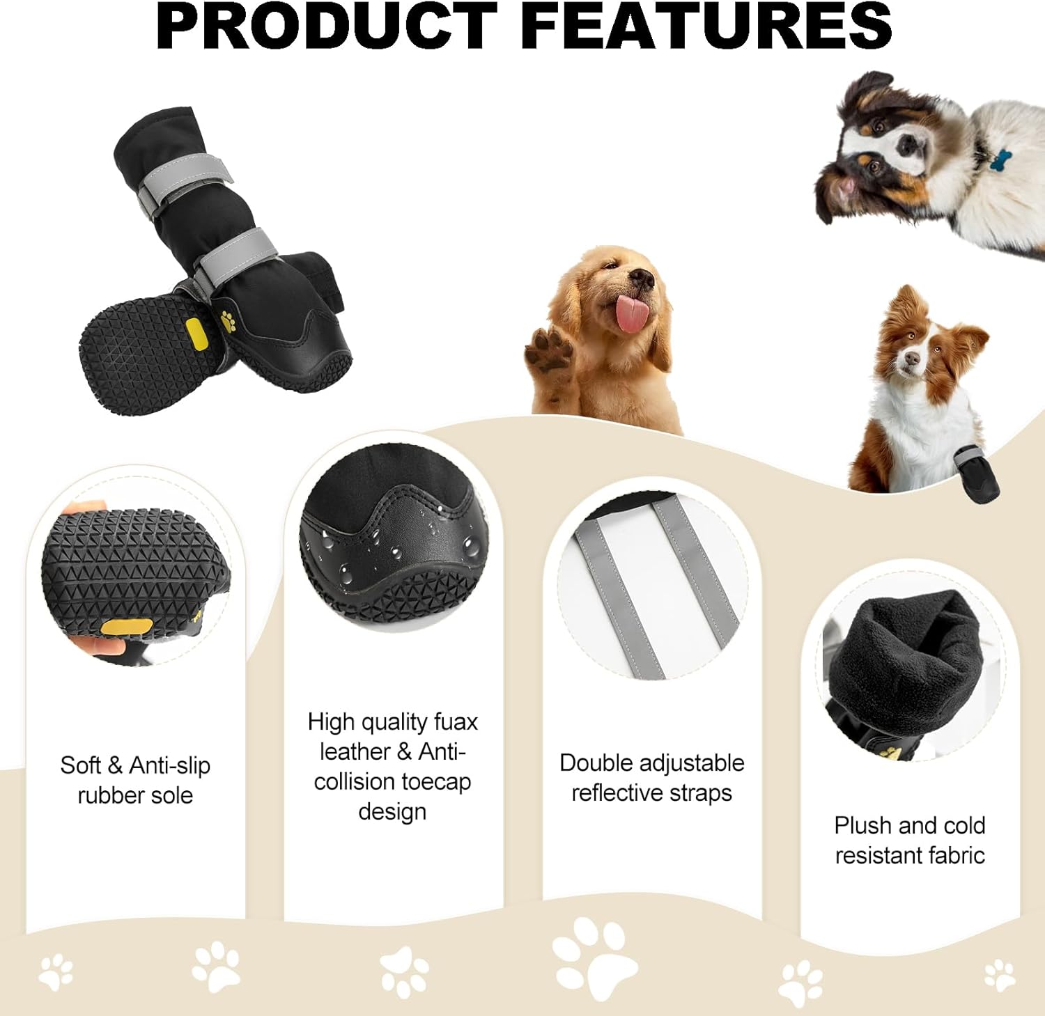 Anti-slip dog shoes with reflective strips, high waterproof dog boots, durable leather rubber sole dog paw protectors for small, medium and large dogs, 4 — image 2