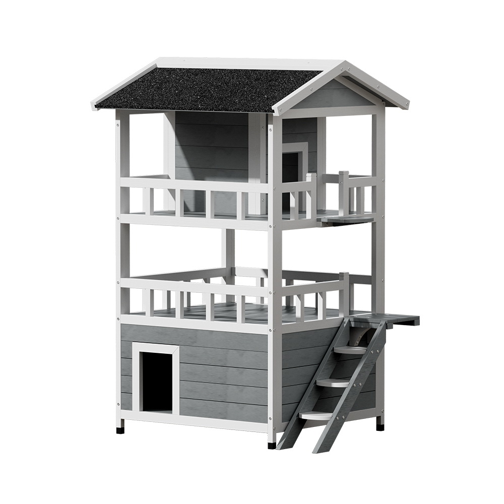 i. Pet Outdoor Cat House Shelter 72cm x 127cm Rabbit Hutch Wooden Condo Small Outdoor Cat House
