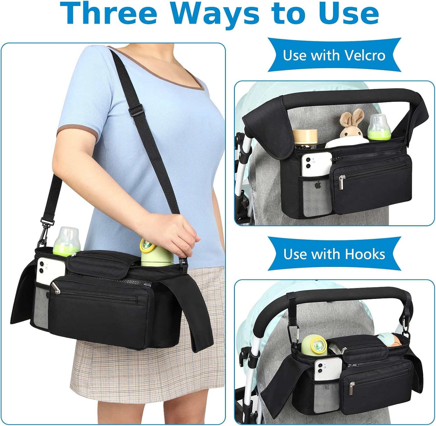 Universal Stroller Organizer with Insulated Cup Holder Detachable Phone Bag and Shoulder Strap,Stroller Bag Caddy Organizer Accessories Fits for Uppababy, Baby โ image 5