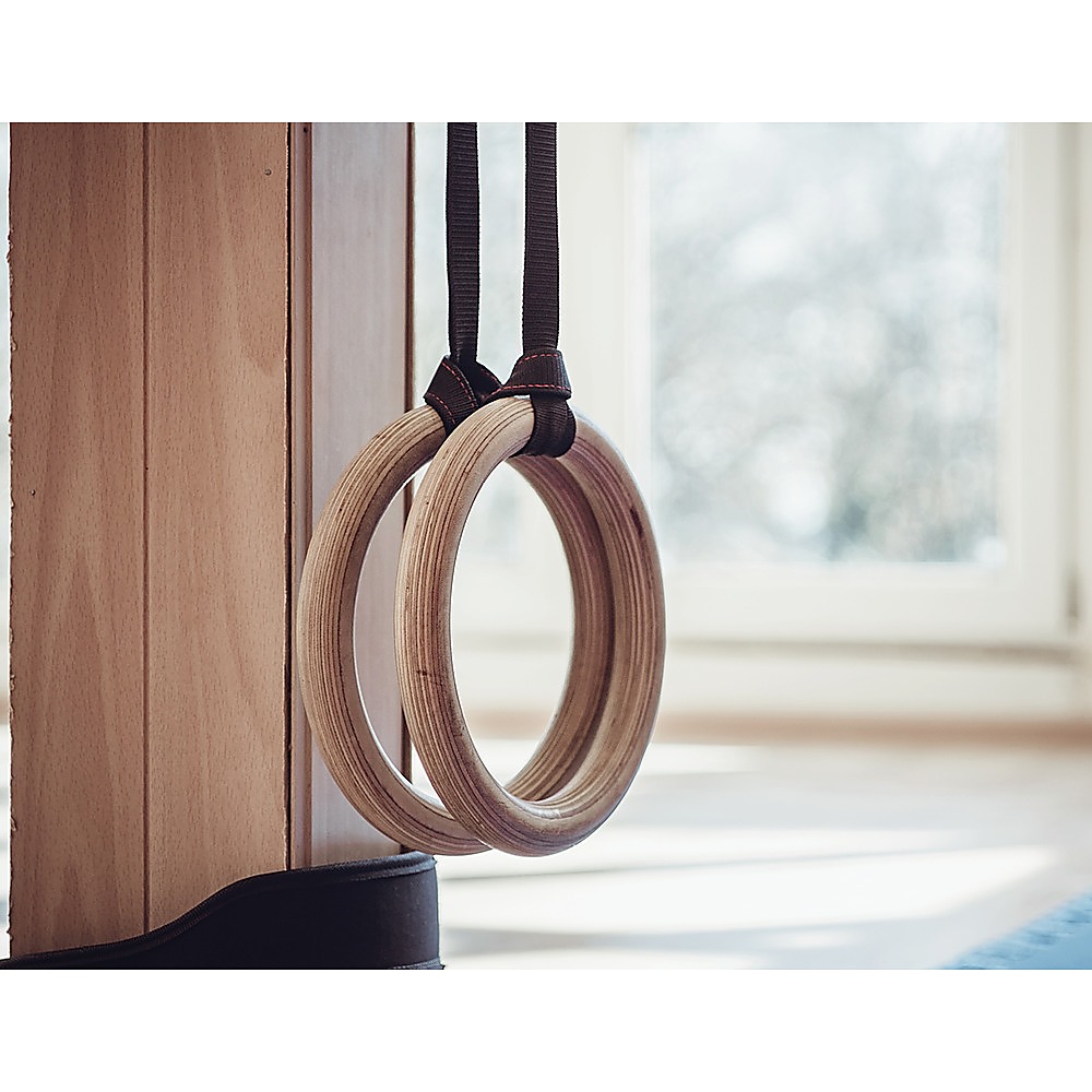 Birch Wood Gymnastic Rings with Adjustable Straps – Strength & Calisthenics Training — image 3