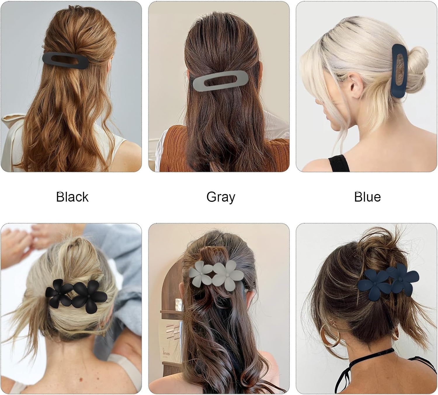 Flat Hair Clips 8 Pcs - 2 Style Lay Down Flat Claw Clips for Thick Hair, Big Matte Flower Clips Stylish Alligator Clips for Women Girls Prom Party Hair — image 2