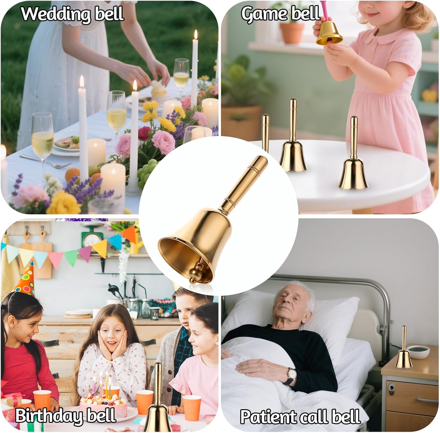Dinner Bell, Super Loud Solid Brass Call Bells with Metal Handle, 3.9" Small Ring Handbell for Wedding, Classroom, Meditation, Animal Training, Teaching and — image 2