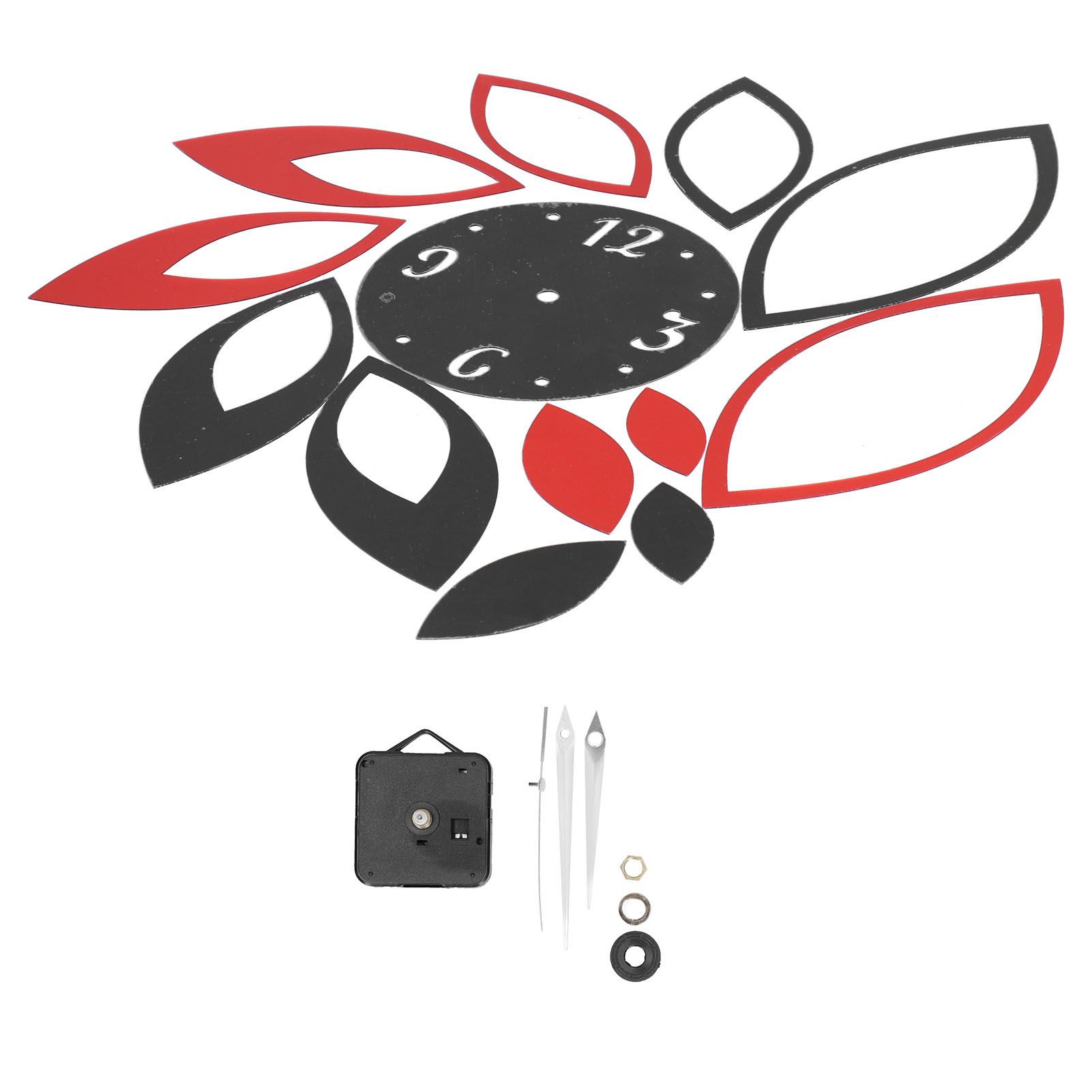 DIY Mirror Wall Clock Stickers Modern Decor for Home Living Room Background Sticker(Noir rouge ) — image 3