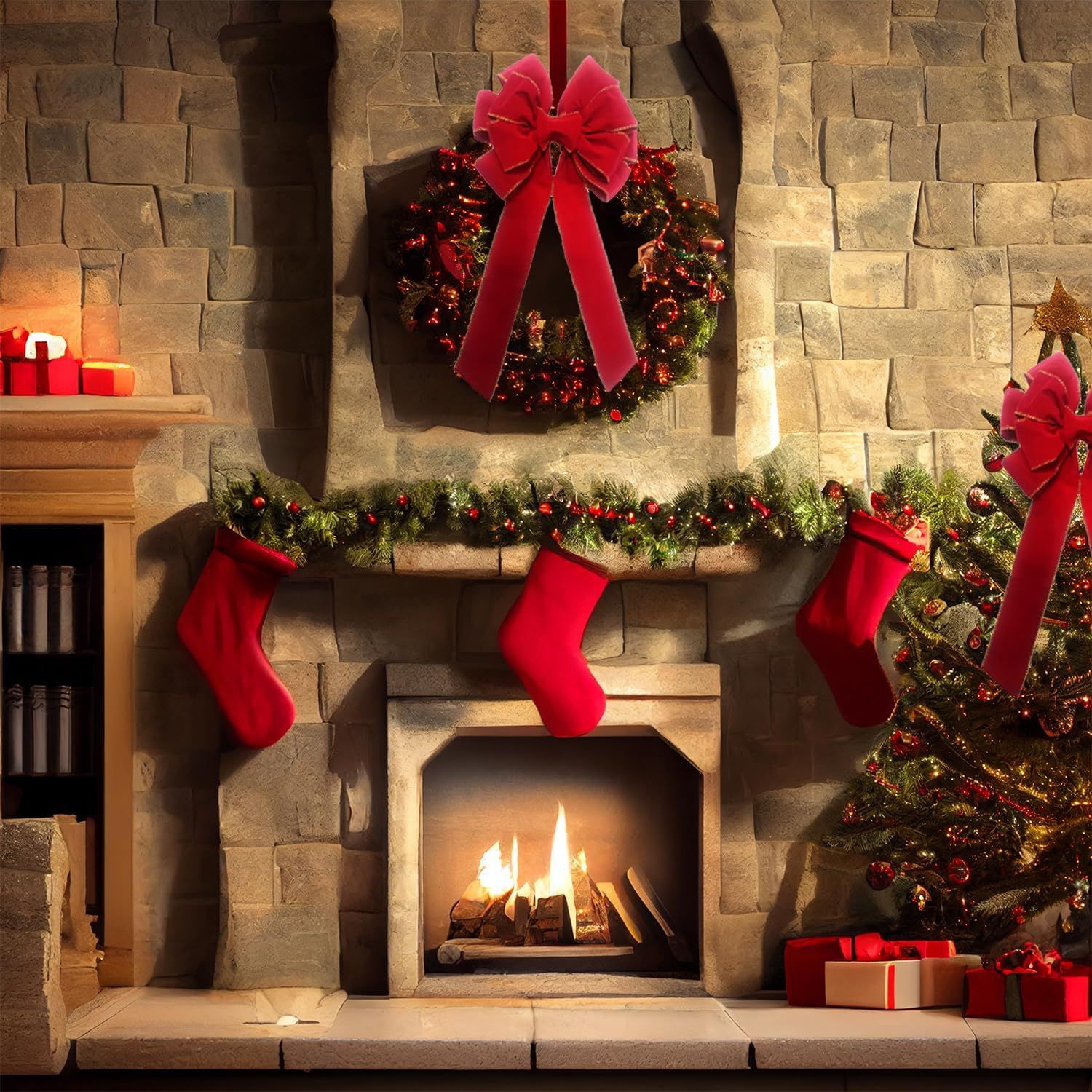 2-Pack Christmas Decorative Bows, Red with Gold Trim, 10.6" x 20" Large Holiday Ribbon โ image 3
