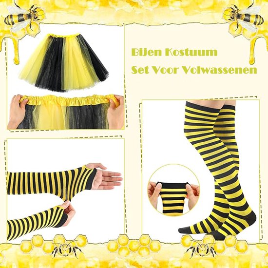 Bee Costume Set for Adults - Complete with Skirt, Headband, Stockings & Gloves - Cosplay & Party Outfit - Hilarious Halloween Costume for Adults — image 4