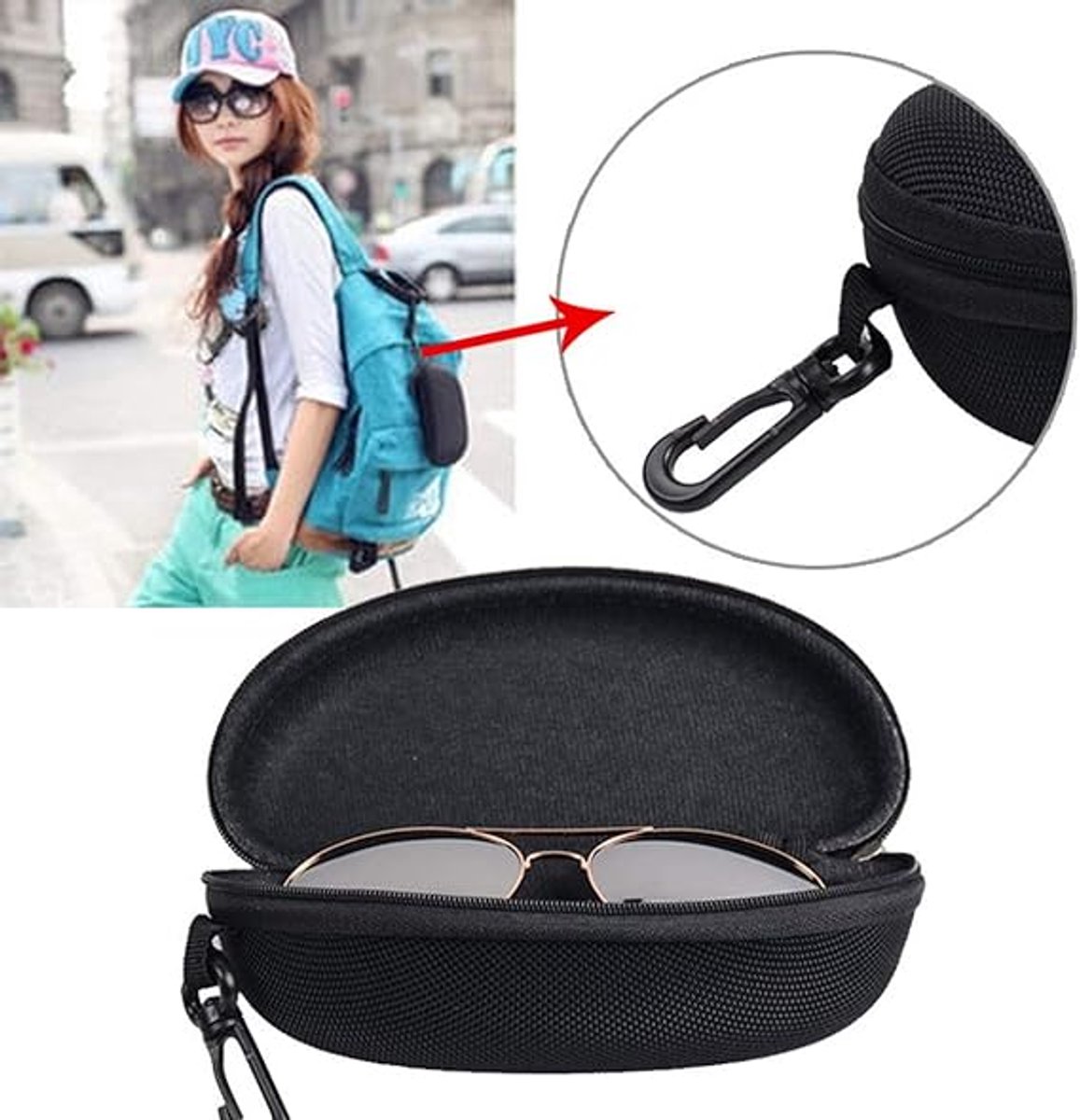 Portable Glasses Case Hard Case - Glasses Pouch - Waterproof Sunglasses Storage - Hard Box With Zipper and Olip - Durable Protective Case for Glasses — image 3