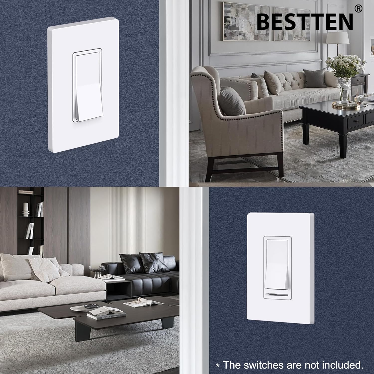 10 Pack of 1-Gang Screwless Wall Plate, USWP6 Gloss Snow White Series, Decorator Outlet Cover, 11.91cm x 7.39cm, Switch Plate Cover for Light Switch, Dimmer — image 3