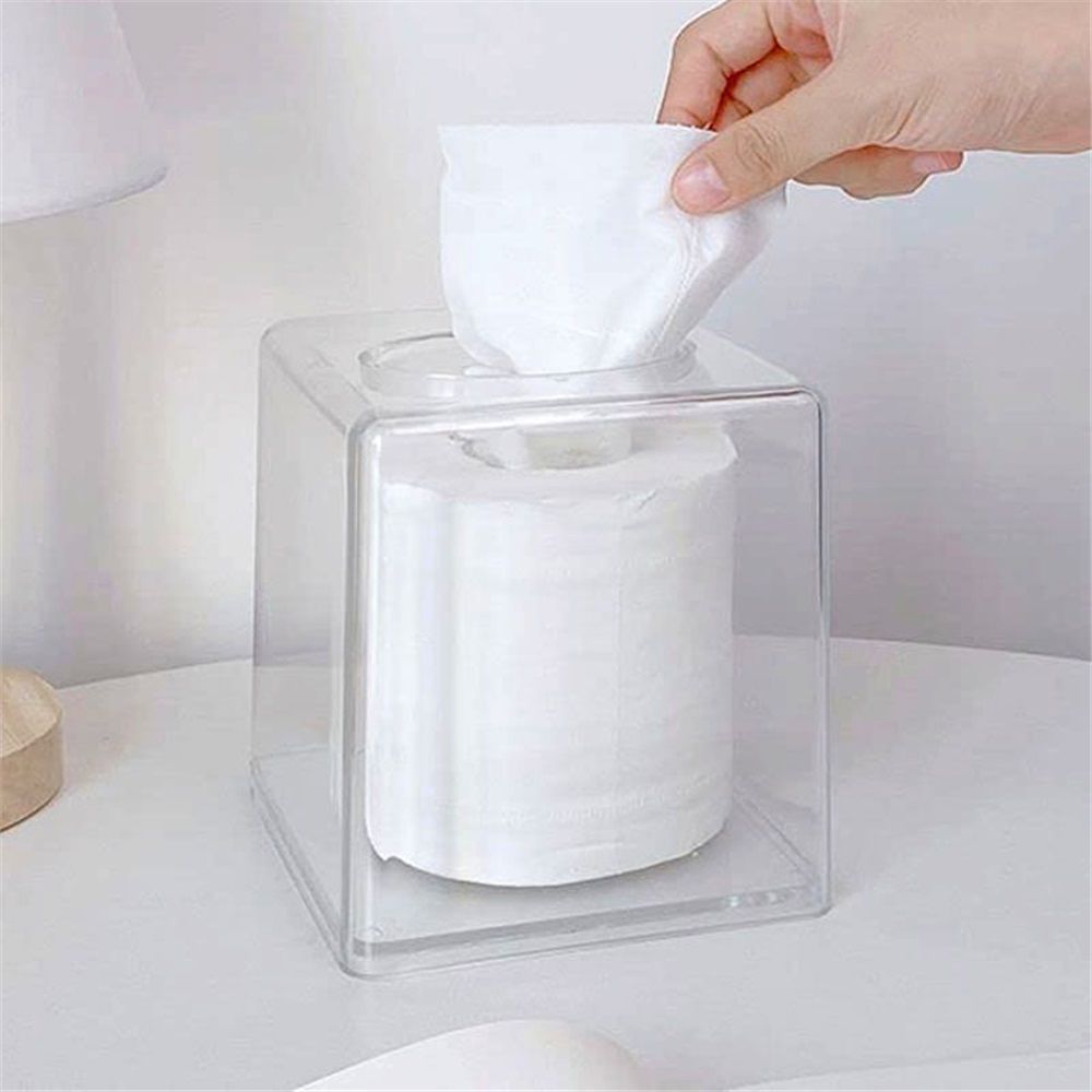 Tissue Box Holder & Cover Multi-Use Dryer Sheet & Mask Case Organizer for Bathroom, Car, Office, Table - Clear Square（14X14X14cm） — image 3