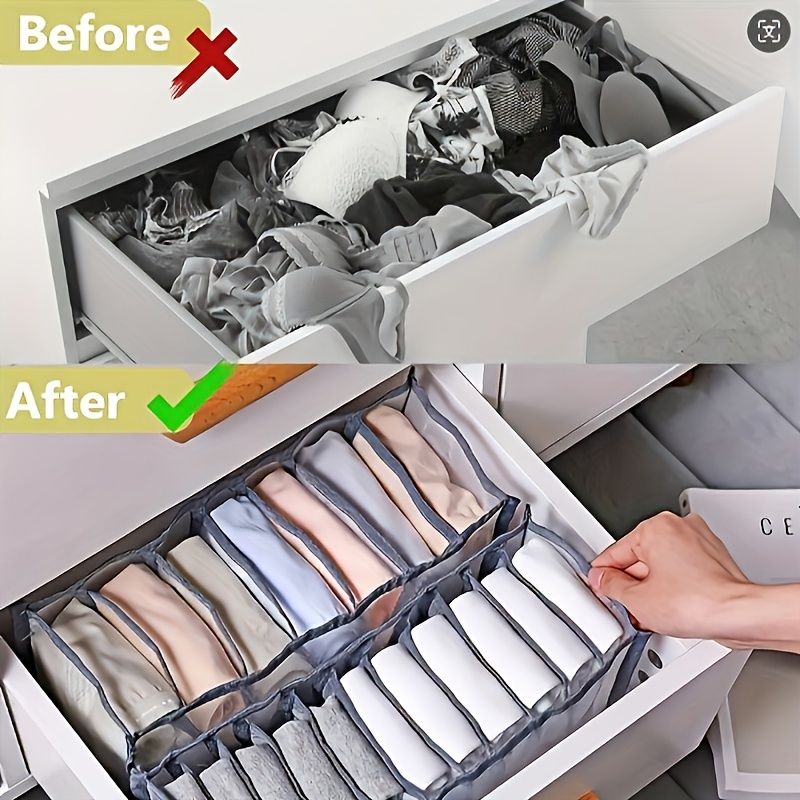 3-Piece Mesh Socks, Underwear & Belt Organizer – Nylon Drawer Dividers, 7 Compartments — image 5