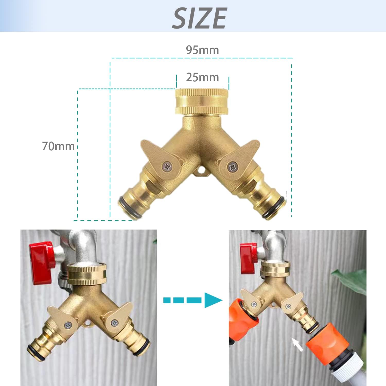 2-way brass tap connector, with single valves, yellow — image 3