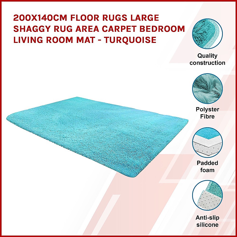 200x140cm Floor Rugs Large Shaggy Rug Area Carpet Bedroom Living Room Mat - Turquoise โ image 3