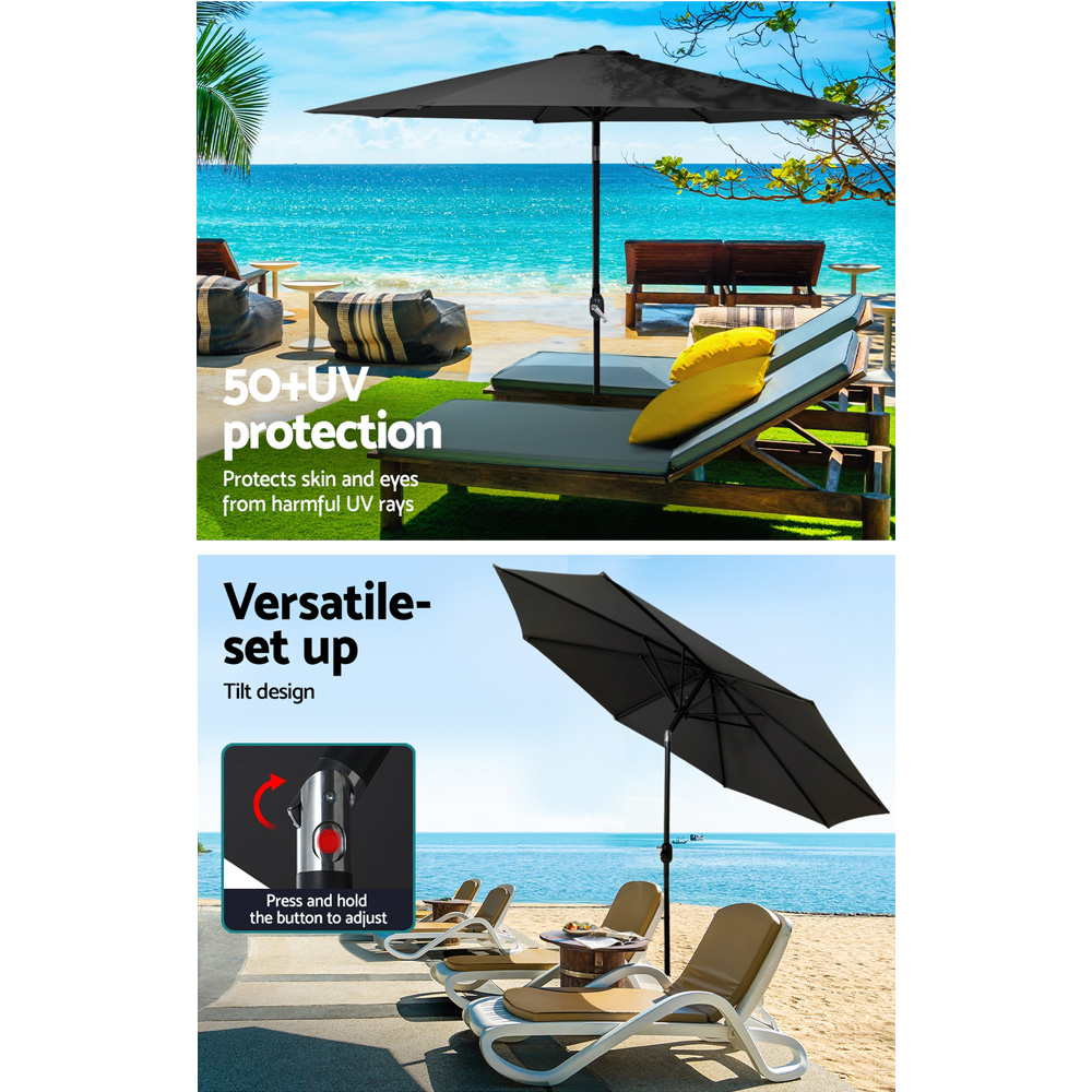 Instahut Outdoor Umbrella 2.7m Base Beach Pole Garden Tilt Sun Patio UV Black โ image 5