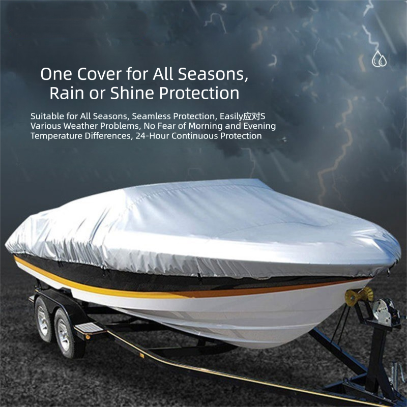 Black Heavy Duty Waterproof Tarp Covers with Storage Bag, Fits V-Hull, Fish&Ski, Pro-Style, Fishing, Runabout, Bass Boats, 11-13 feet (420cm x 270cm) β image 2