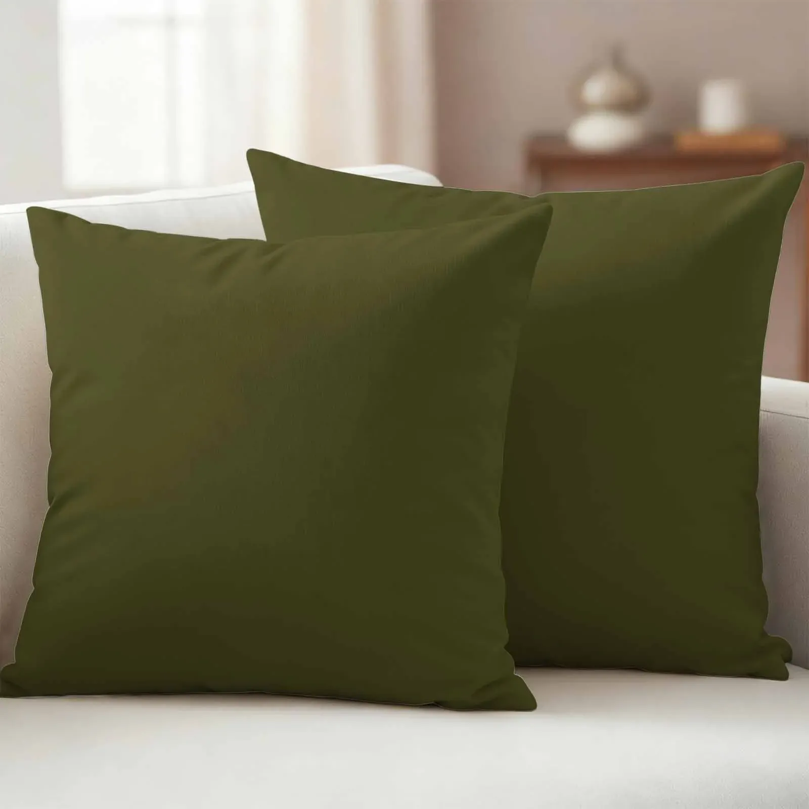 Olive Outdoor Pillow Covers 24"x24" Set of 2, Plain Waterproof Throw Pillow Covers for Patio Sofa Furniture, Decorative Cushions, Green, Olive Green — image 6