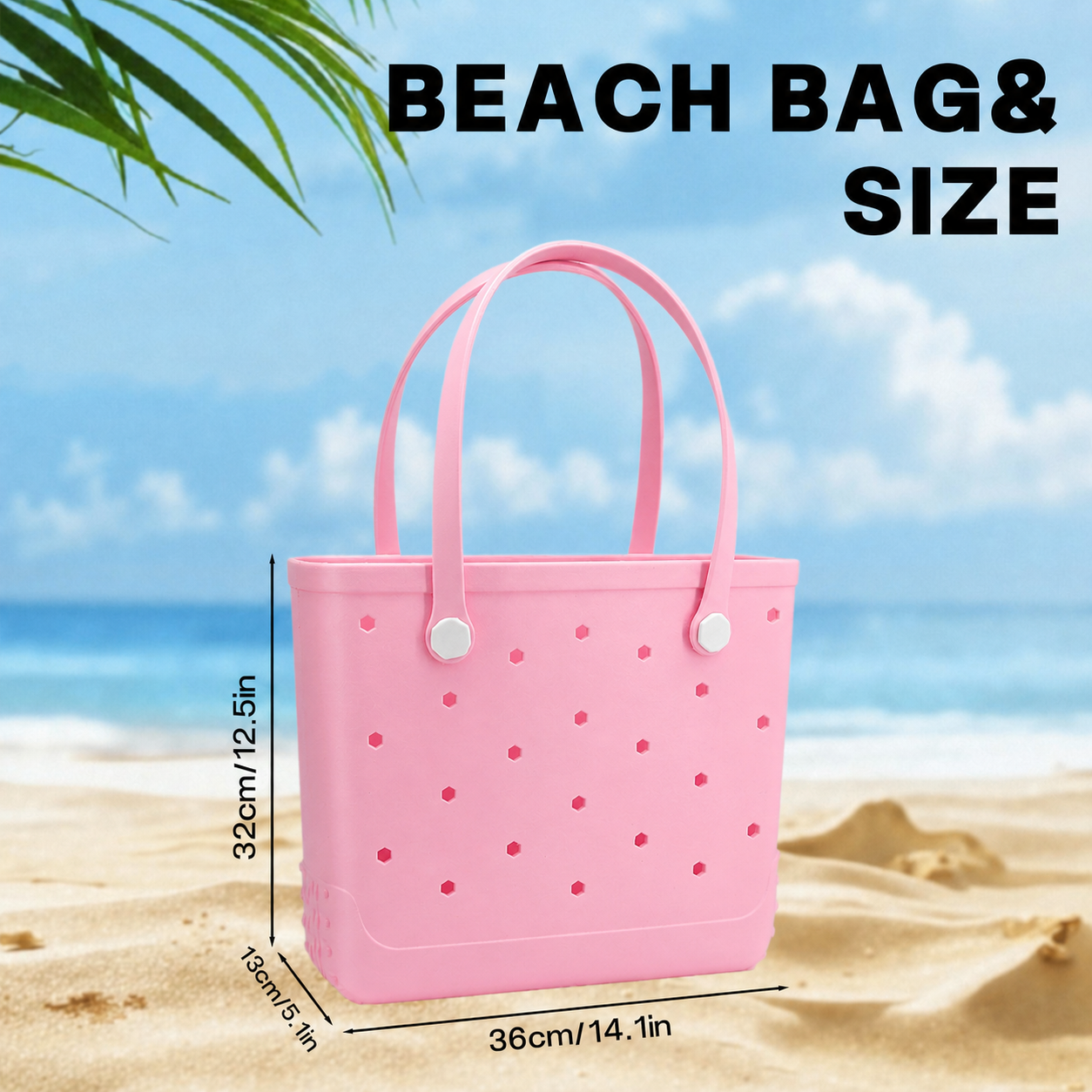 Waterproof Hexagon Mesh Beach Bag - Large Capacity Travel Storage Tote for Swimwear Towel Sunglasses - Pink Medium 37x32x13cm — image 6