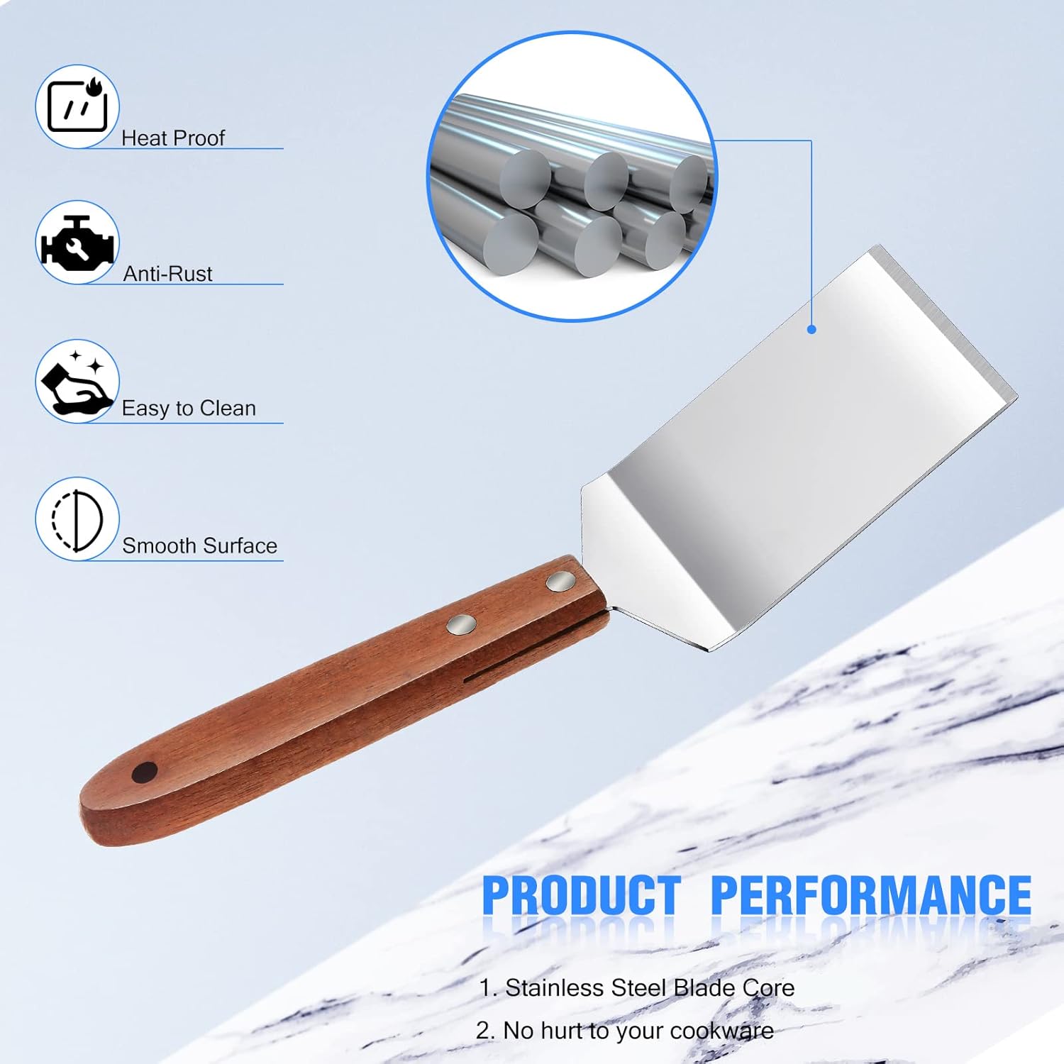 3 Pieces Stainless Steel Cooking Spatula Set Flat Top Metal Spatula Stainless Steel Wire Cheese Cutter Tool Slotted Spatula with Wooden Handle for Grilling — image 5