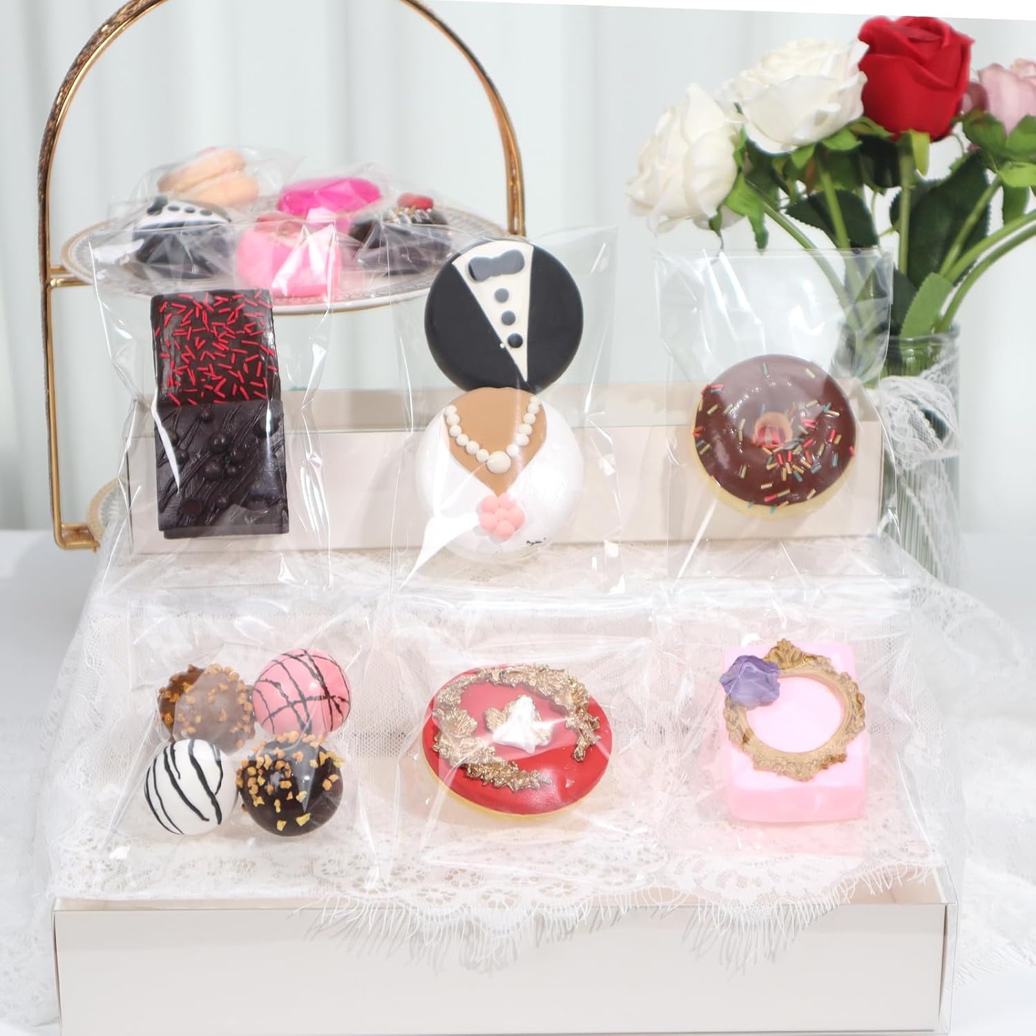100Pcs 4 x 6 Inch Clear Cellophane Bags for Cookies, Rice Krispie Treats, Macarons, Brownies, Soap, Chocolate Truffles, Candy - Ideal for Wedding & Birthday — image 3