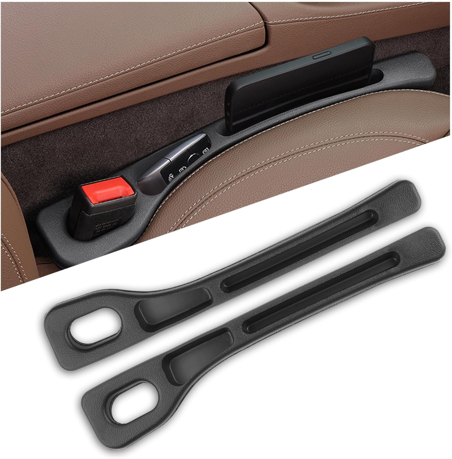 2PCS Car Seat Gap Filler Organizer with Car Storage Slot,Multi-Functional Car Gap Filler for Phone,Key,Coin in Car Organization And Anti-Drop,Universal Car Gap