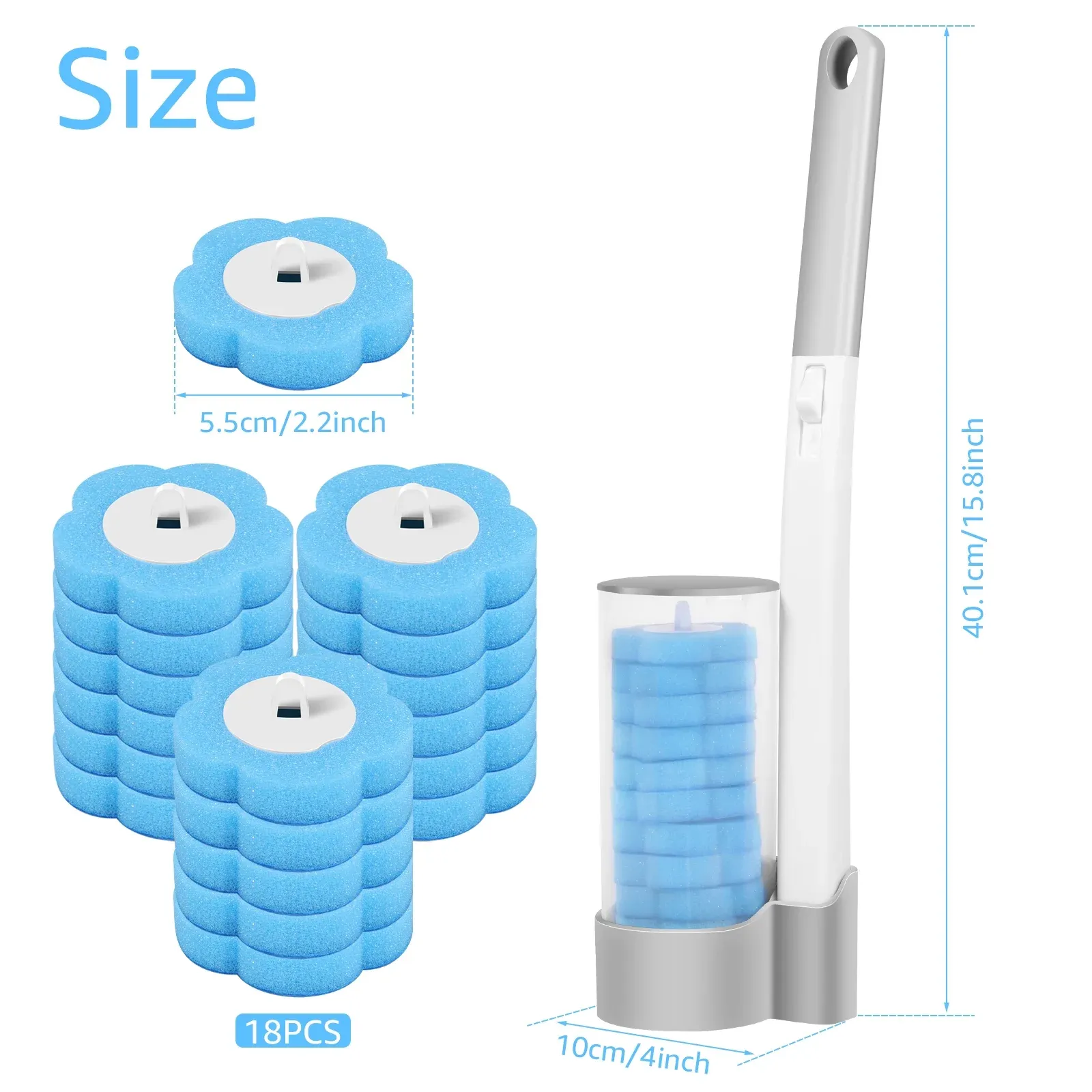 Disposable Toilet Brush Set with 24 Replacement Refills, Marine Scented Sponges, Wall Mounted Bowl Cleaner for Bathroom, Extended Handle — image 3