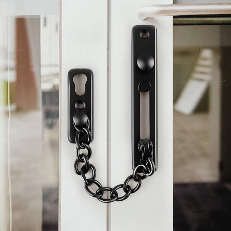 Door Chains, Anti-Theft Door Chain Lock, Reliable Stainless Steel Door Security Chain Door Latch Lock Ideal for Home Hotel, Black — image 3