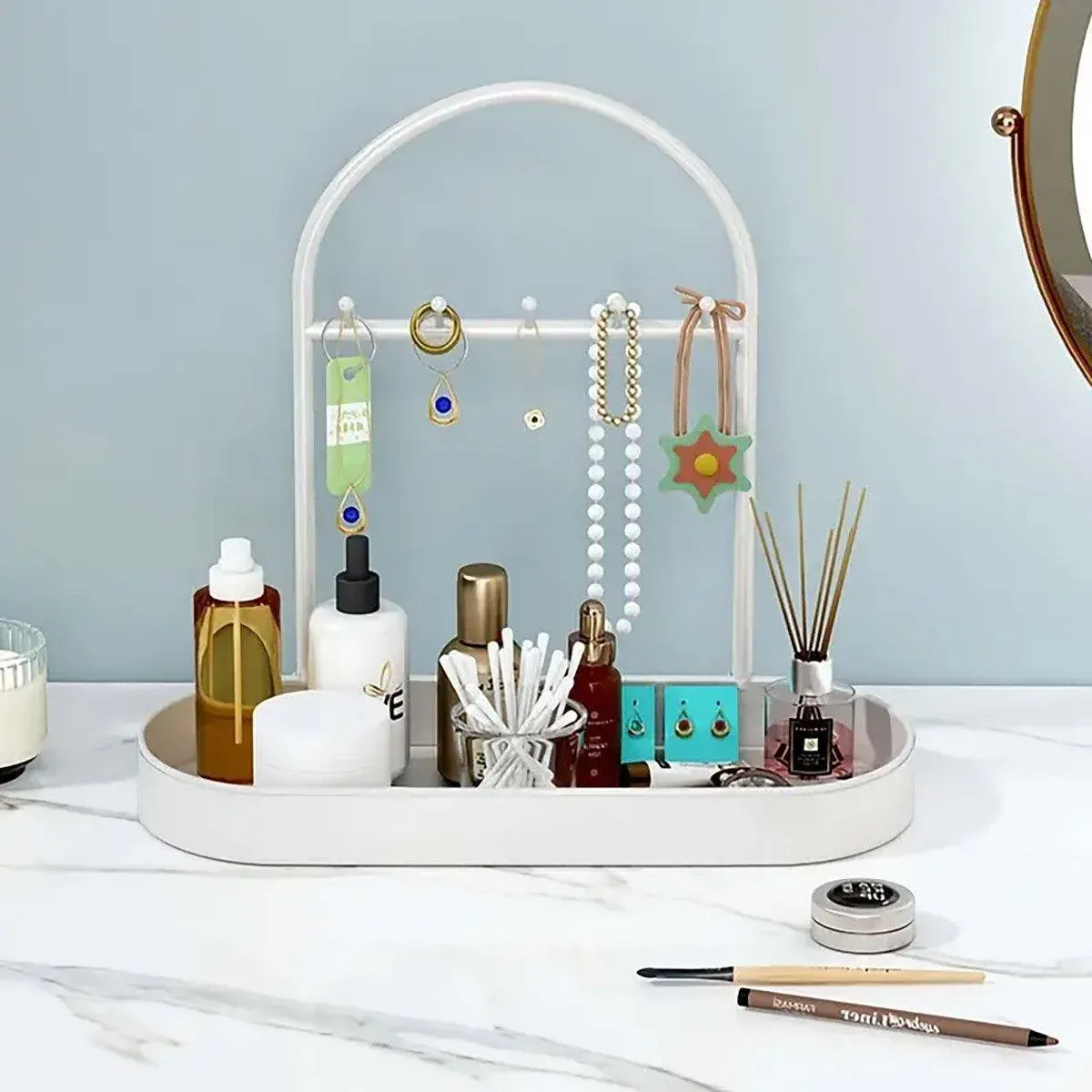 Versatile Entryway Storage Rack Waterproof Metal Key Holder Decorative Desktop - White — image 6