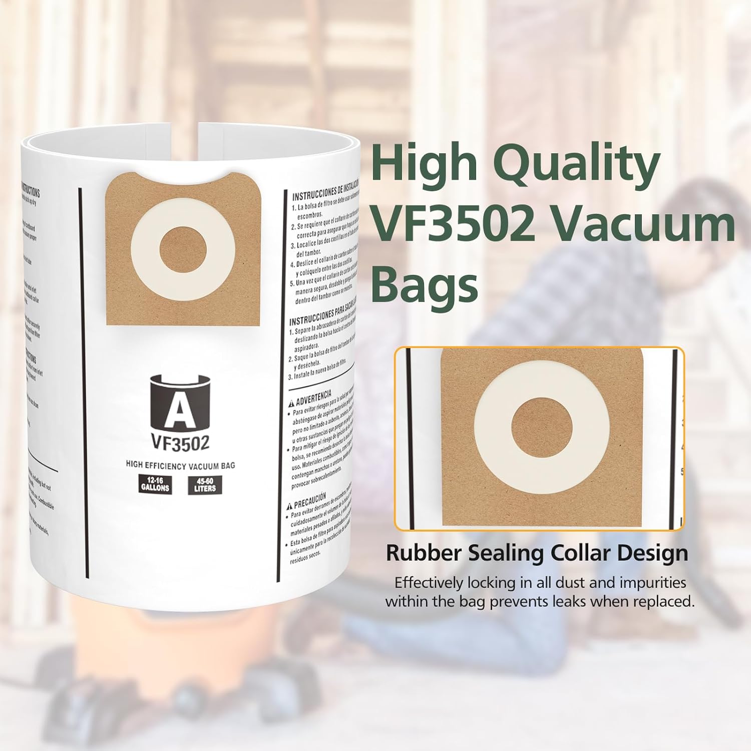 12 Pack 23743 VF3502 Vacuum Bags Compatible with Ridgid 12 to 16 Gallon Wet Dry Vacuums, High Efficiency Replacement Filter Bags for Model WD1950 WD1956 WD1850 — image 5
