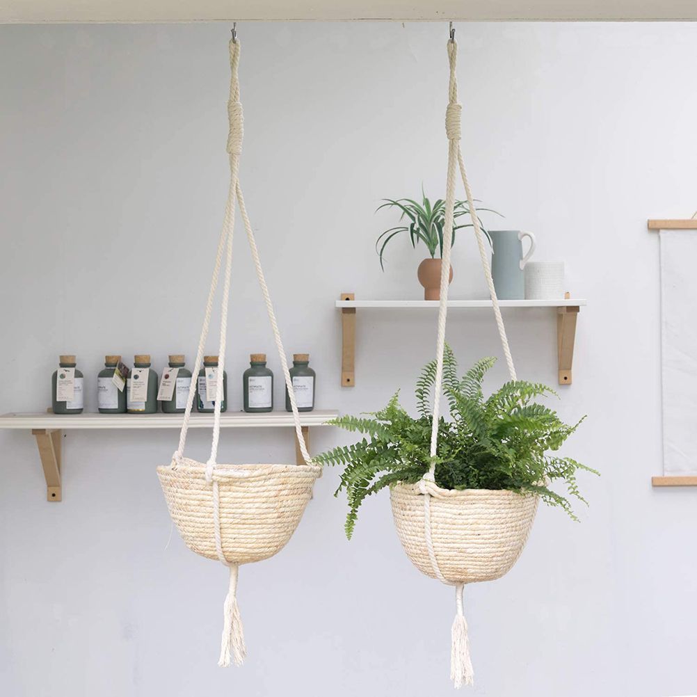 Natural Hanging Seagrass Plant Baskets Dural Layer Flower Planting Basket Holder Garden Decor — image 6