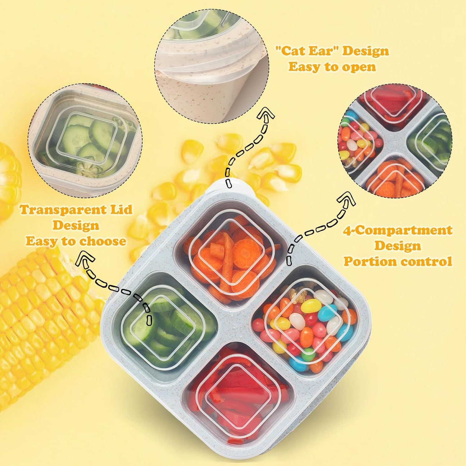 4-Pack Wheat Straw Bento Snack Boxes, 4-Compartment Reusable Lunch Containers for Kids & Adults, BPA-Free Portion Control, Microwave & Freezer Safe — image 5