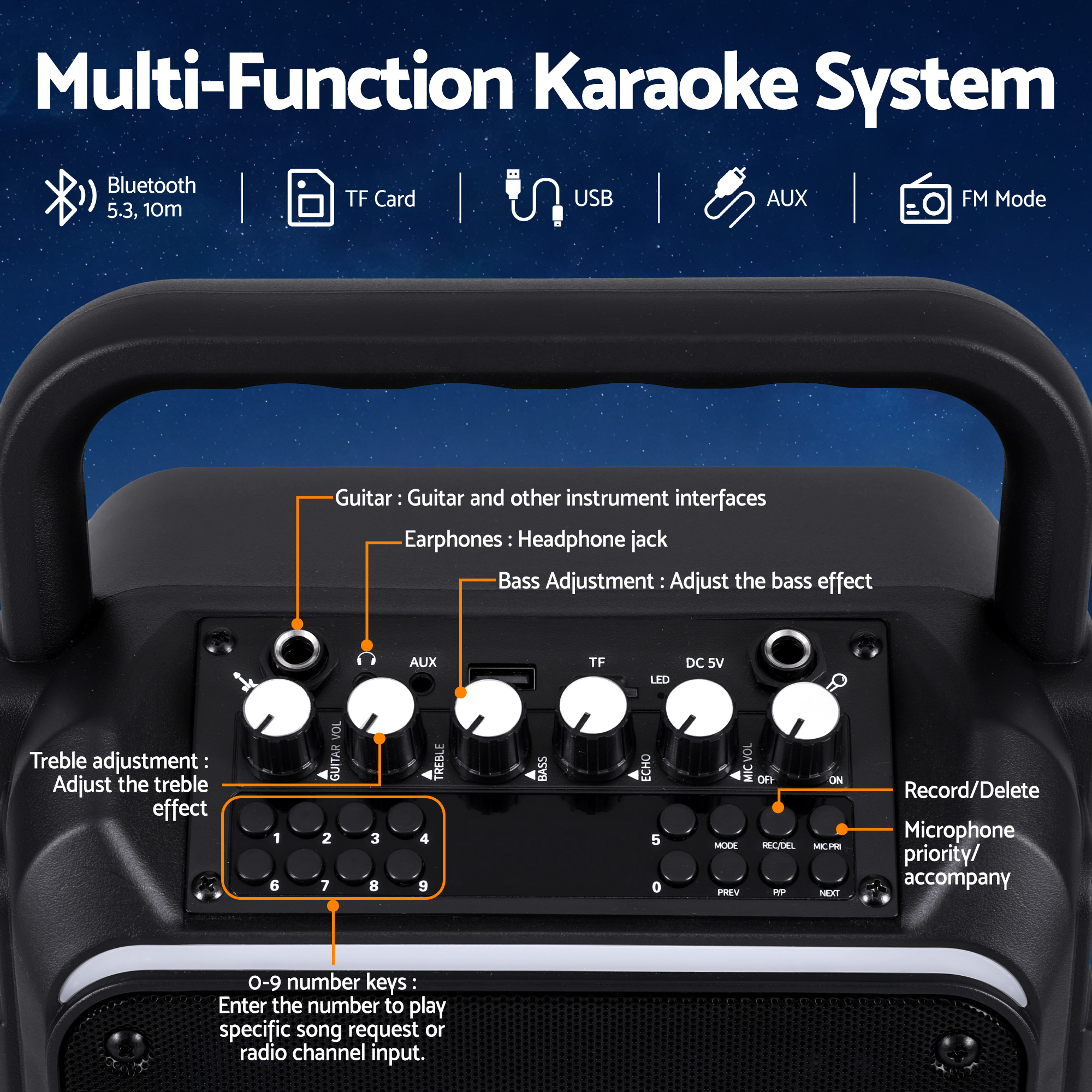 Alpha Portable Karaoke Machine with 2 Wireless Microphones Bluetooth 5.3 — image 5