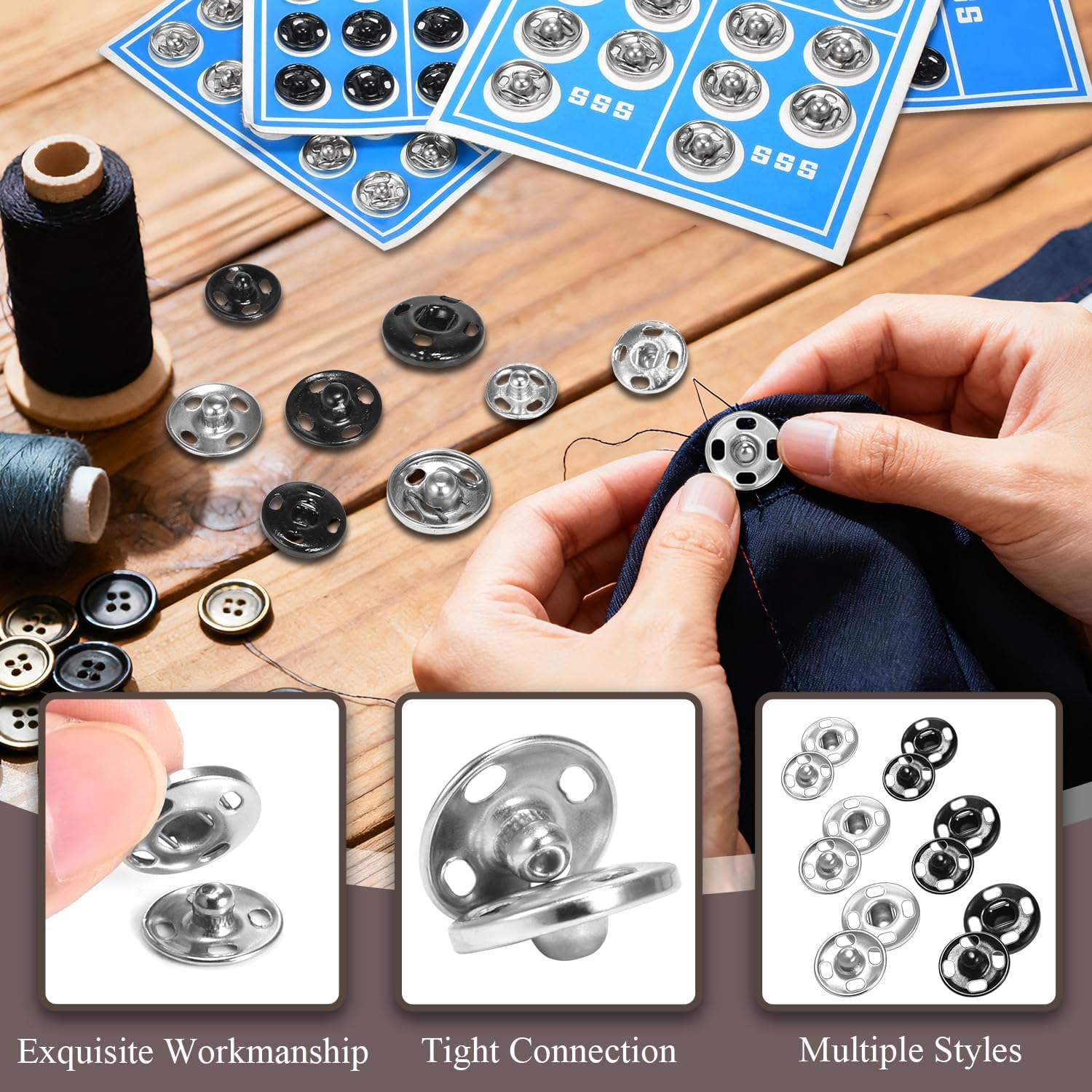 140 Sets Sew on Snaps for Clothing, Metal Snaps Fasteners Press Studs, Snap Buttons for Clothes Fabric Bag Bib Sweater Cardigan DIY Sewing Craft (8mm 10mm โ image 5