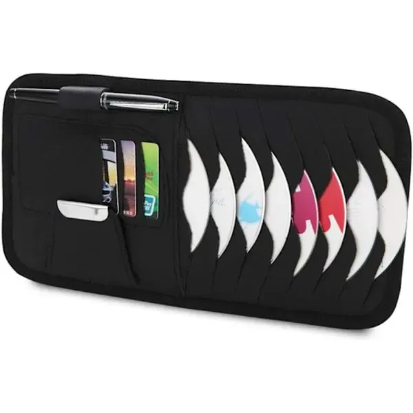 Car Sun Visor Organiser, CD/DVD Holder Storage Bag with Wallet Clip and Glasses Holder for Cards Documents and Small Items โ image 5