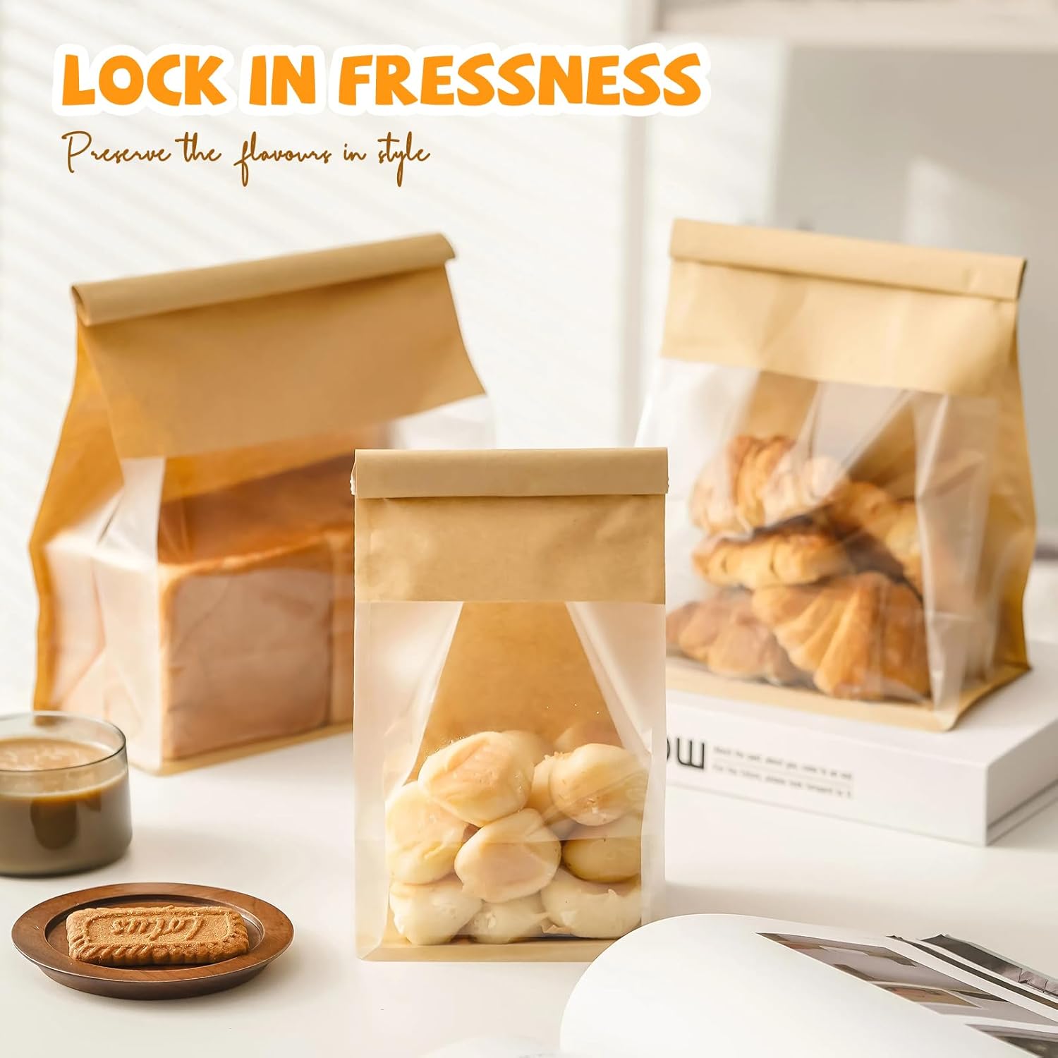 50 Pack Bread Bags with Tabs for Homemade Sourdough Bread, 8.7 × 4.3 × 11 Inches Tin Tie Tab Lock Large Paper Bakery Packaging Bags with Window for Gifting & — image 6