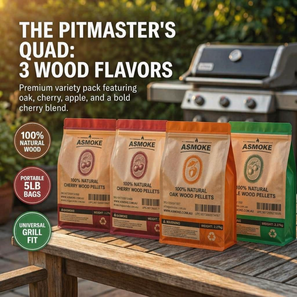 ASMOKE 4-Piece Premium Wood Pellet Variety Pack - Apple, Oak & 2x Cherry (4 × 2.27kg Bags) — image 2
