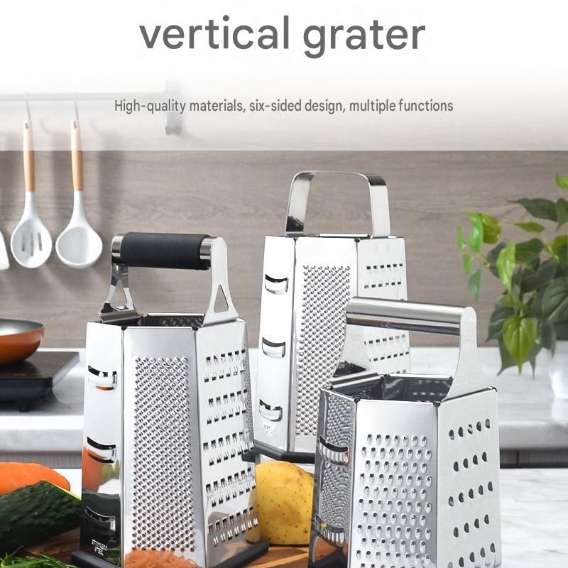 Multifunctional Six-Sided Box Vertical grater- TPR-sleeved handle - Stainless Steel Kitchen Tool with Non-Slip Base for Vegetables, Cheese, and Potatoes — image 2