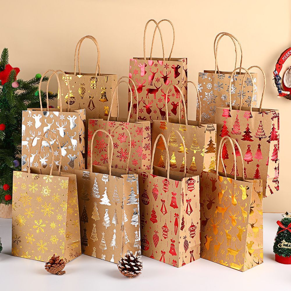 20Pcs Christmas Kraft Gift Bags, Gold Hot Stamping Reindeer, 15×8×21cm — image 2