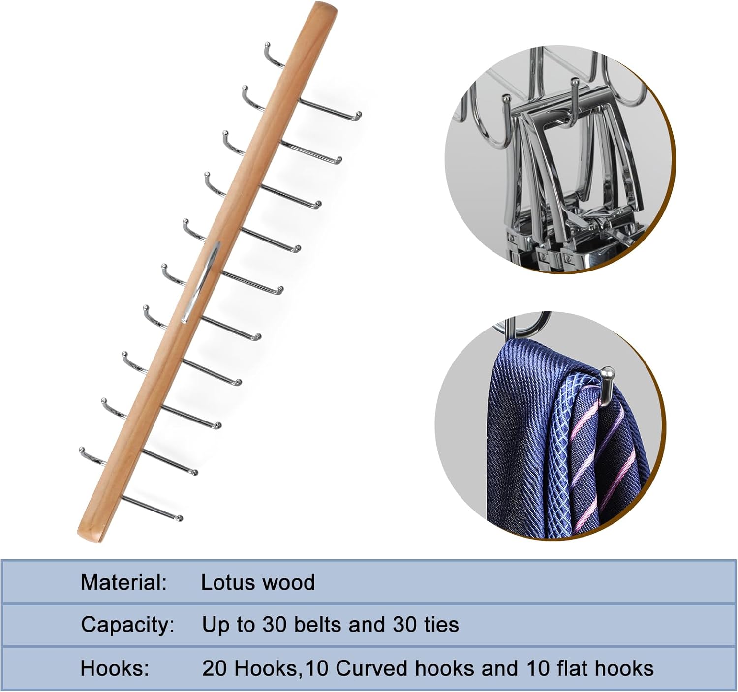 TOPIA HANGER 20 Hooks Belt Tie Hanger Space Saving for Closet, 2 IN 1 Belt Ties Racks Max 30 Belts with 30 Ties Capacity, Curved with Flat Hooks for — image 4