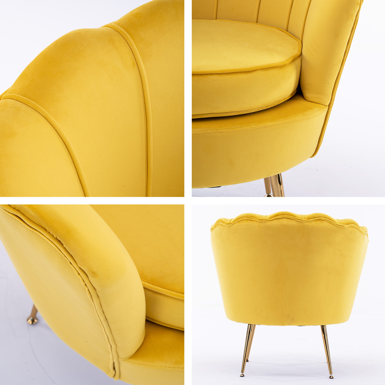 Armchair Lounge Chair Accent Velvet Shell Scallop + Round Ottoman Footstool YELLOW โ image 3