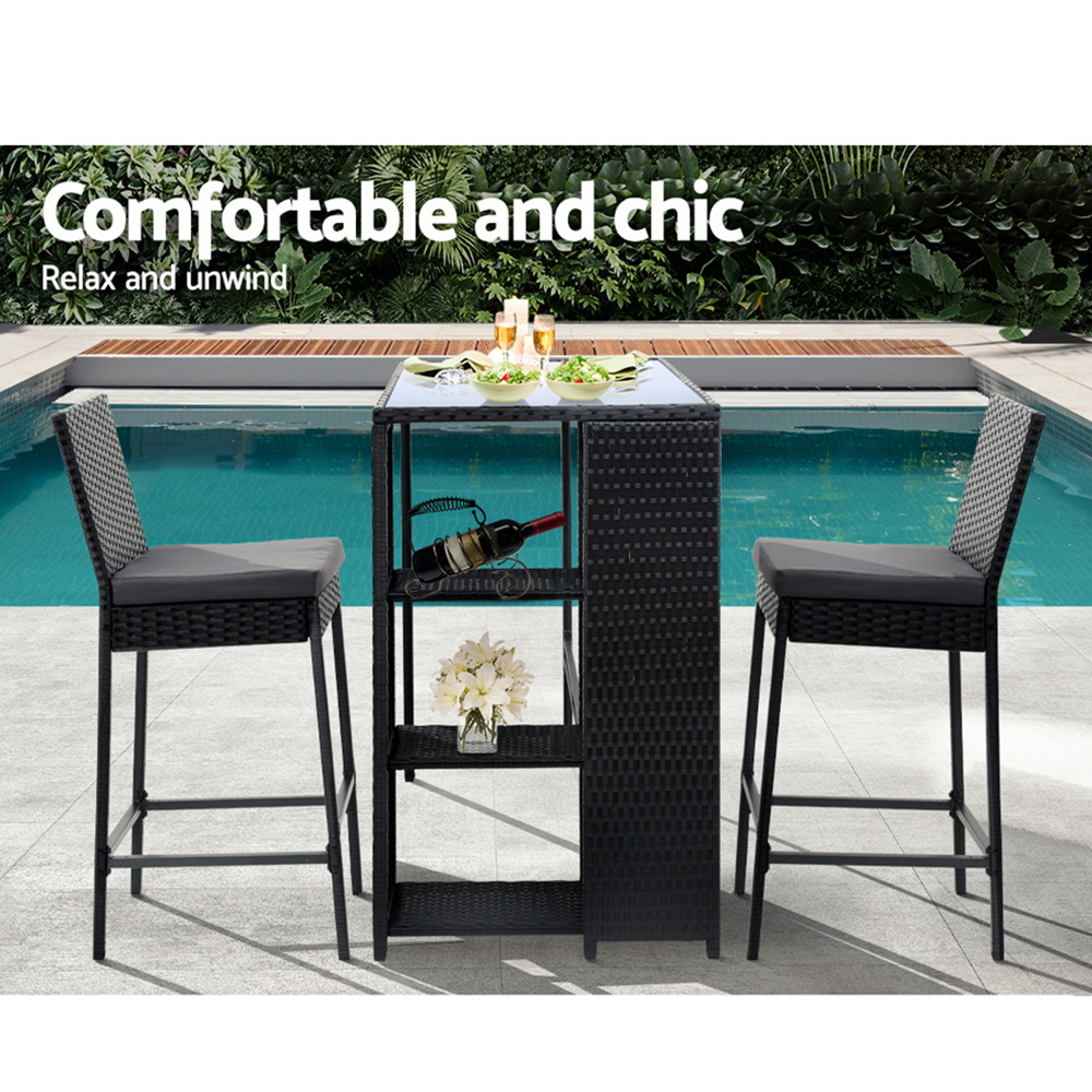 Gardeon 3-Piece Outdoor Bar Set Patio Dining Chairs Wicker Table Stools โ image 5