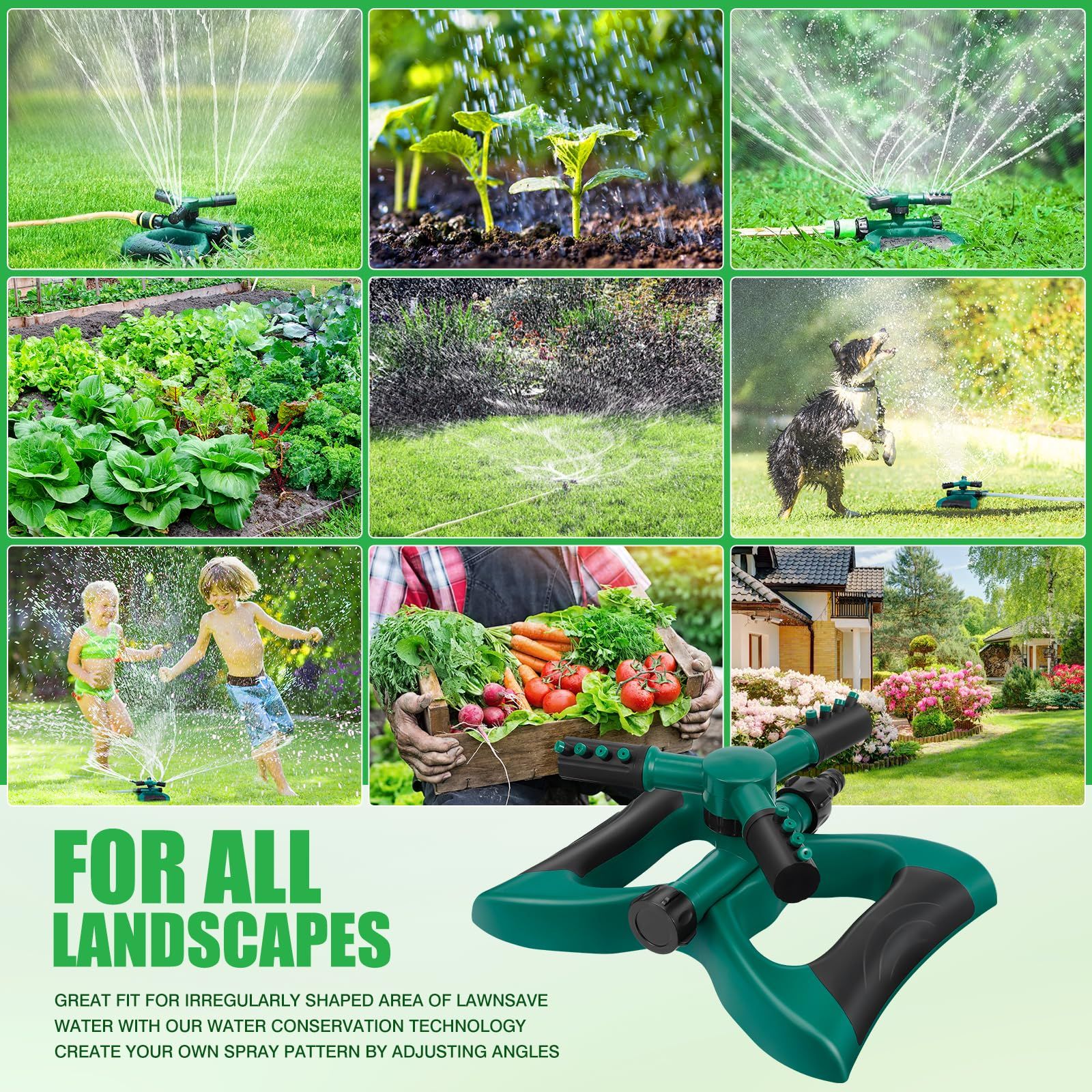 Courtyard watering tool, large area rotating garden watering tool, lawn and courtyard watering tool (green) — image 3