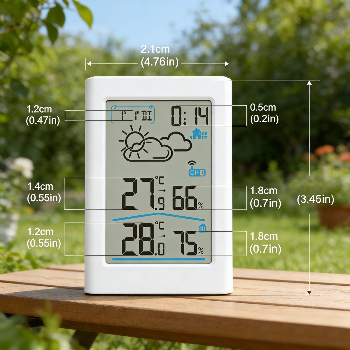 Wireless Indoor Outdoor Weather Station With Remote Sensor, Large Backlit LCD Thermometer Hygrometer, Forecast Clock Alarm For Home Office, 100 m — image 2