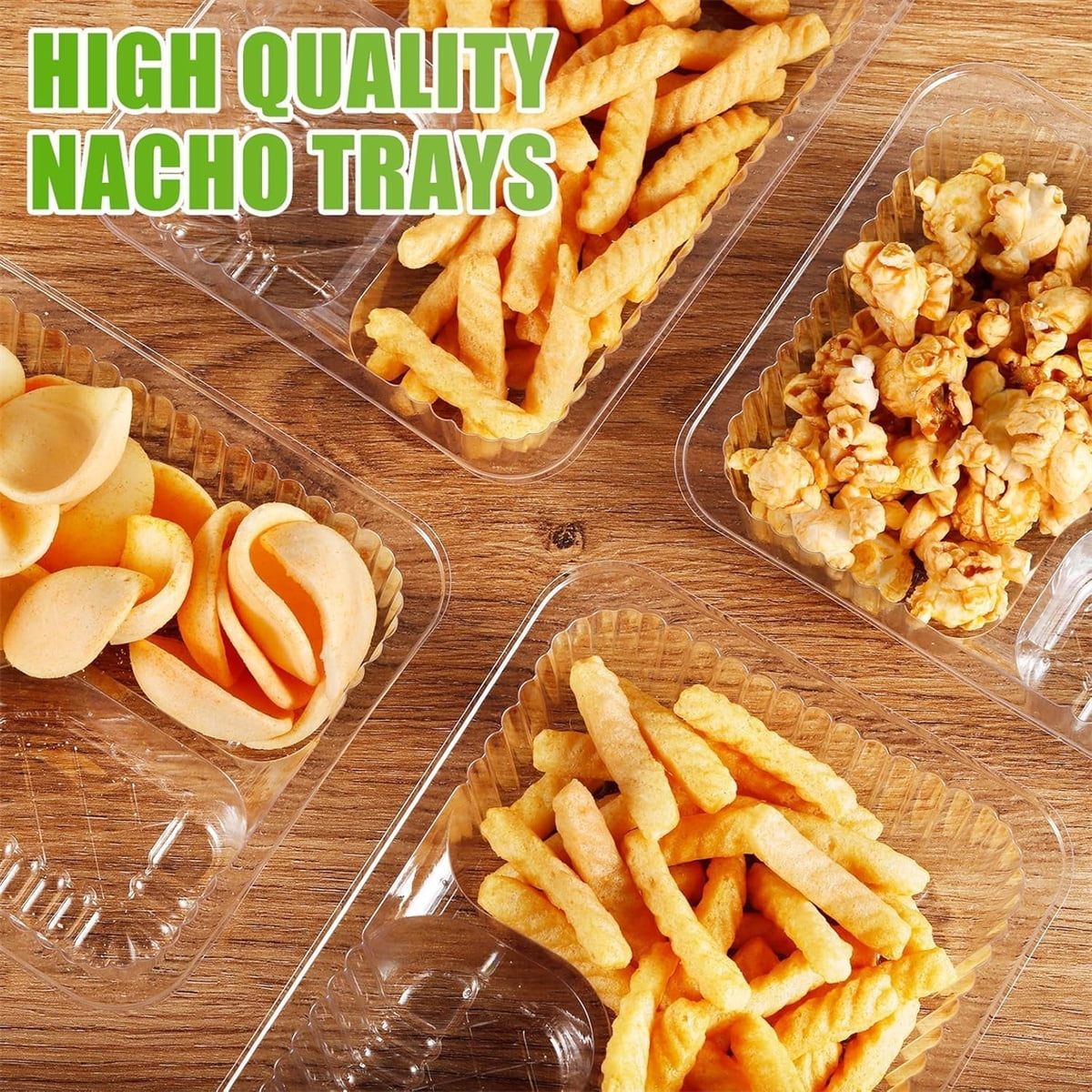 Nacho Trays for Party,6.3x5.1x1.6InPlastic Nacho Holders,2 Compartments Clear Anti-Spill Food Containers with Chip and Dip Holder,50Pcs โ image 3