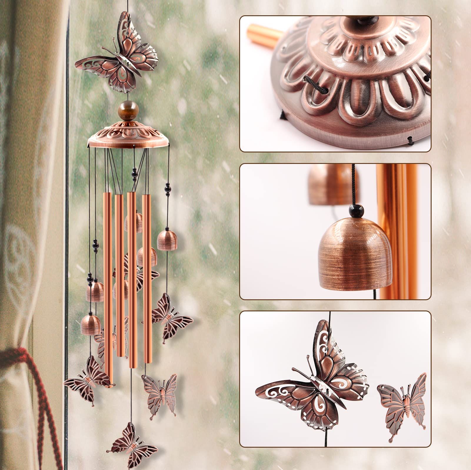 Wind Chimes Outdoor Clearance, Butterflies Aluminum Tube Windchime with Hook,Patio Garden Decor, Housewarming Gift — image 3