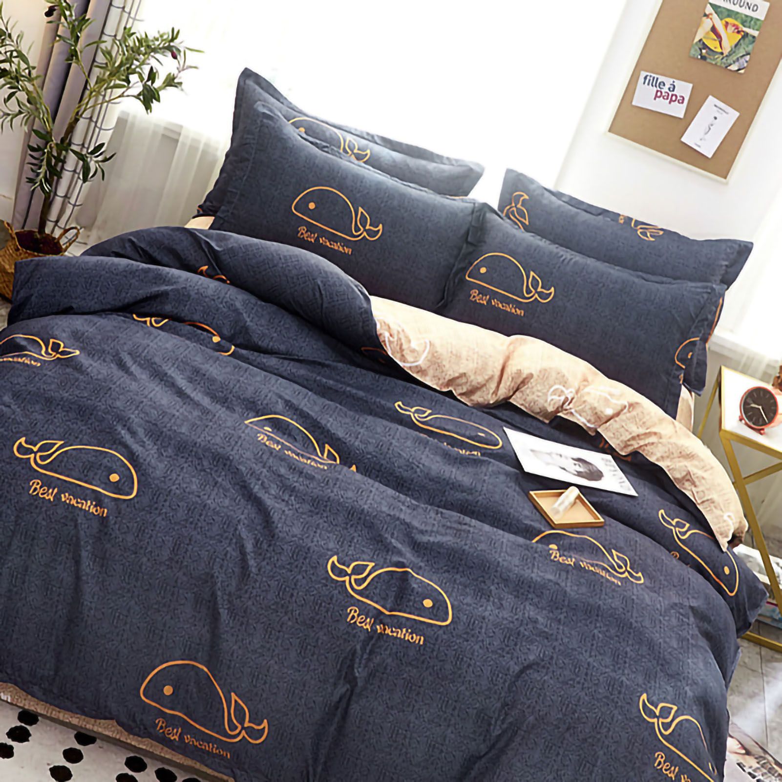 Skin Friendly Quilt Cover Thickened Polyester Soft Brushed Duvet Cover Quilt Bedding for Dormitory Bedroom Whale 150x200cm — image 4