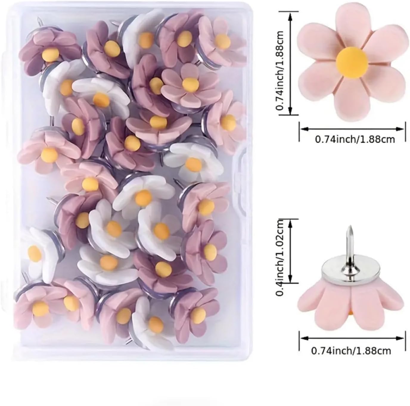 20 PCS Flower Push Pins, Thumb Tacks for Bulletin Board, Cork Board Thumbtacks, Flower Tacks for Map Cork Board Photo Display Office Home (Pink) — image 2