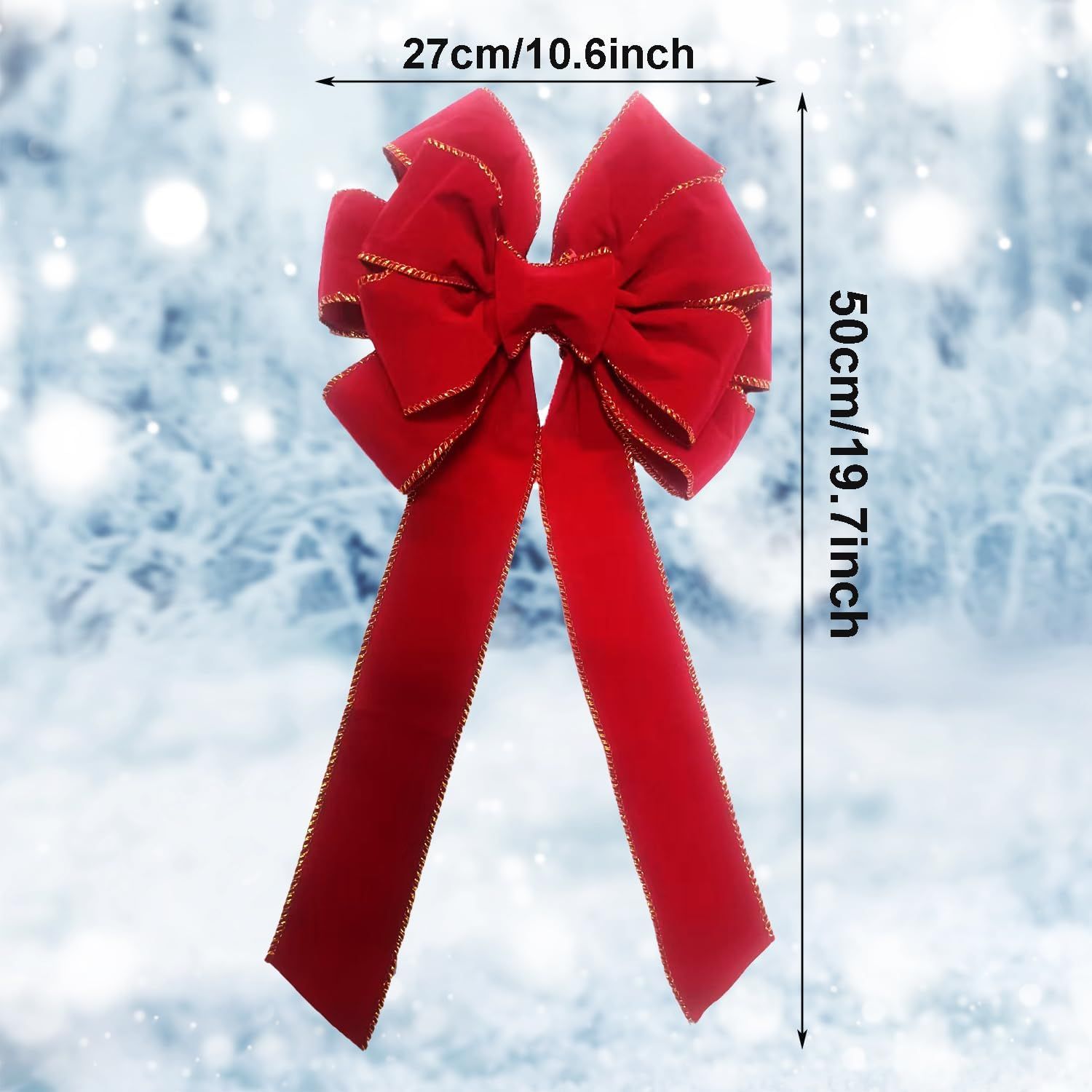 2-Pack Christmas Decorative Bows, Red with Gold Trim, 10.6" x 20" Large Holiday Ribbon โ image 4